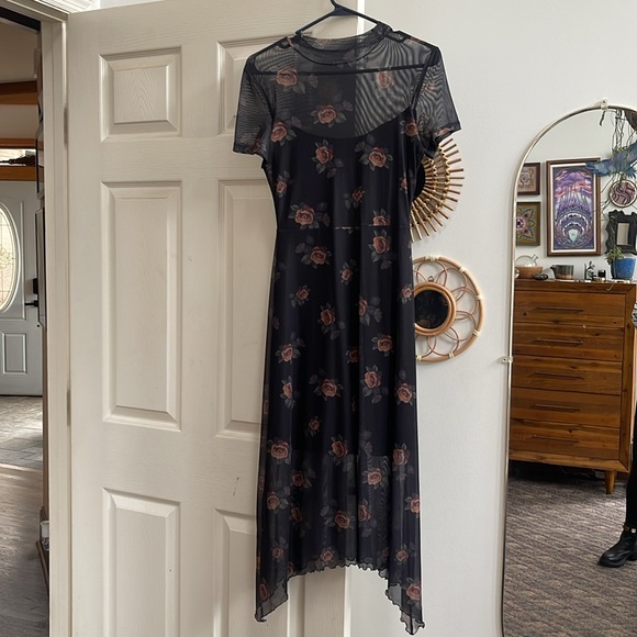 Rose print mesh dress, lined - Picture 4 of 4